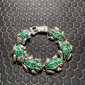 Frog Bracelet Green, Red, and Silver 18K White Gold Plated